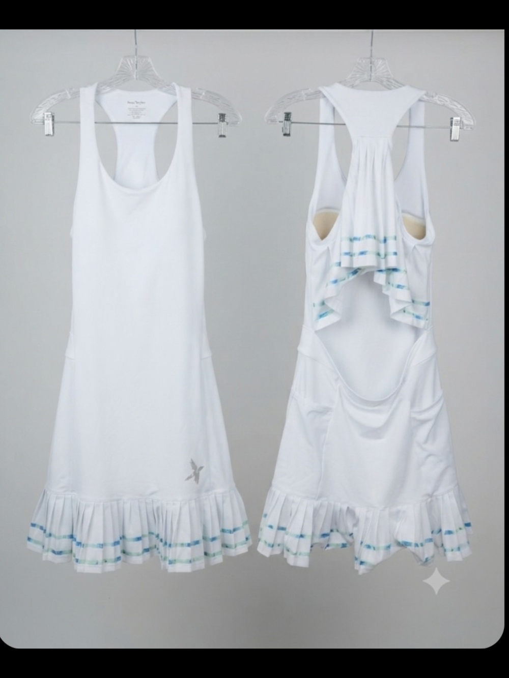 Deuce Doubles White Tennis Dress Size S - Blue Striped Ruffle Open Back